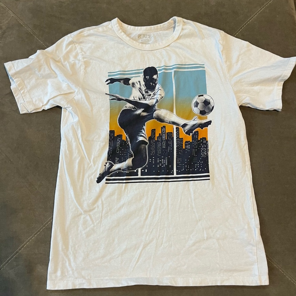Place White Tee with Soccer Graphic